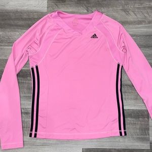 Adidas pink stripe long sleeve dry fit fitness top